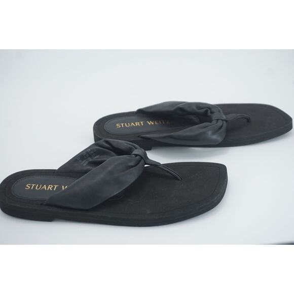 Stuart Weitzman Cassie Black Leather Thong Sandals SZ 6.5 New $250 flip flop - Picture 7 of 11